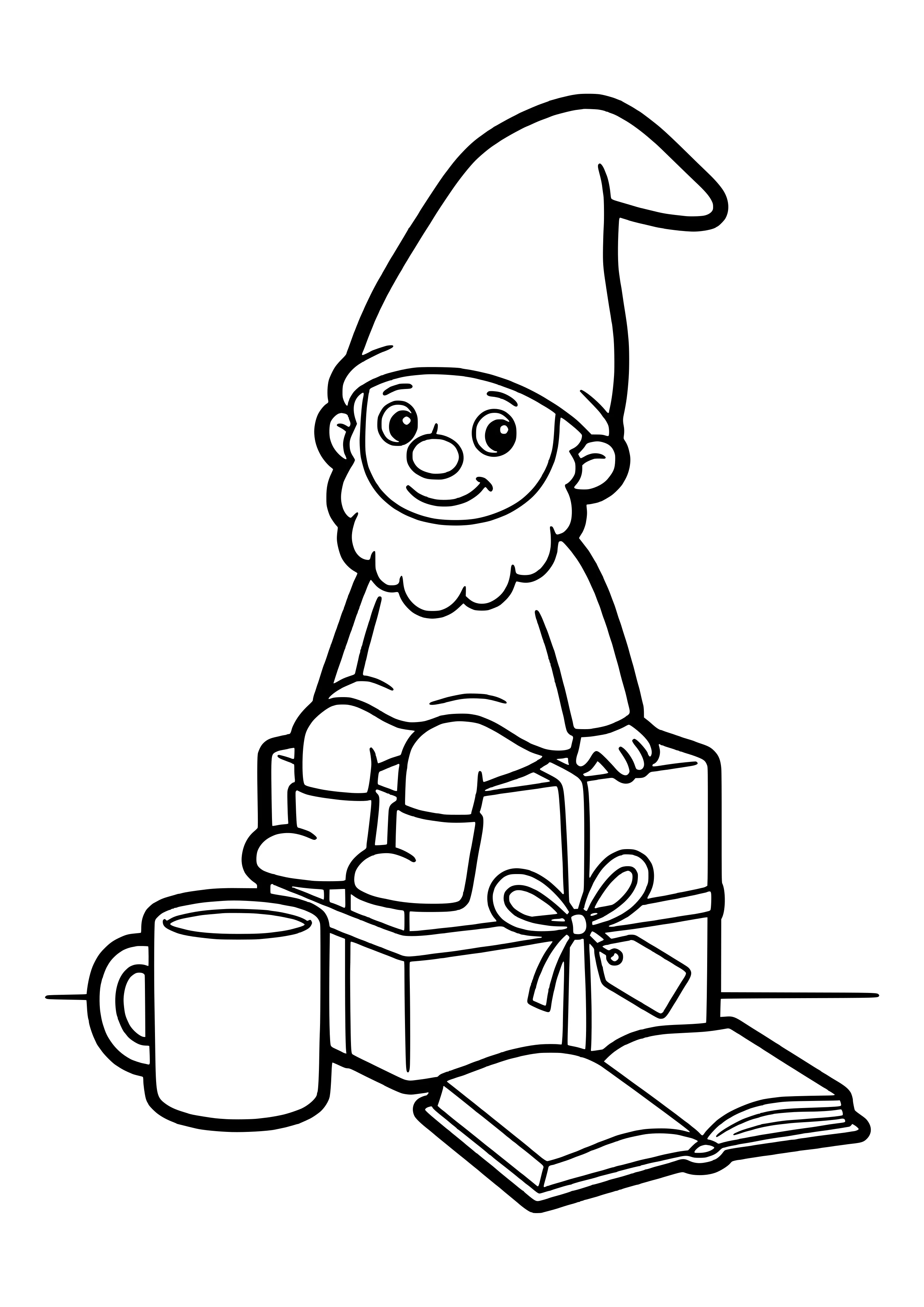 Elf prank idea gift-wrapped remote: the little elf wrapped the TV remote like a present with a bow and sits happily on the package – coloring page