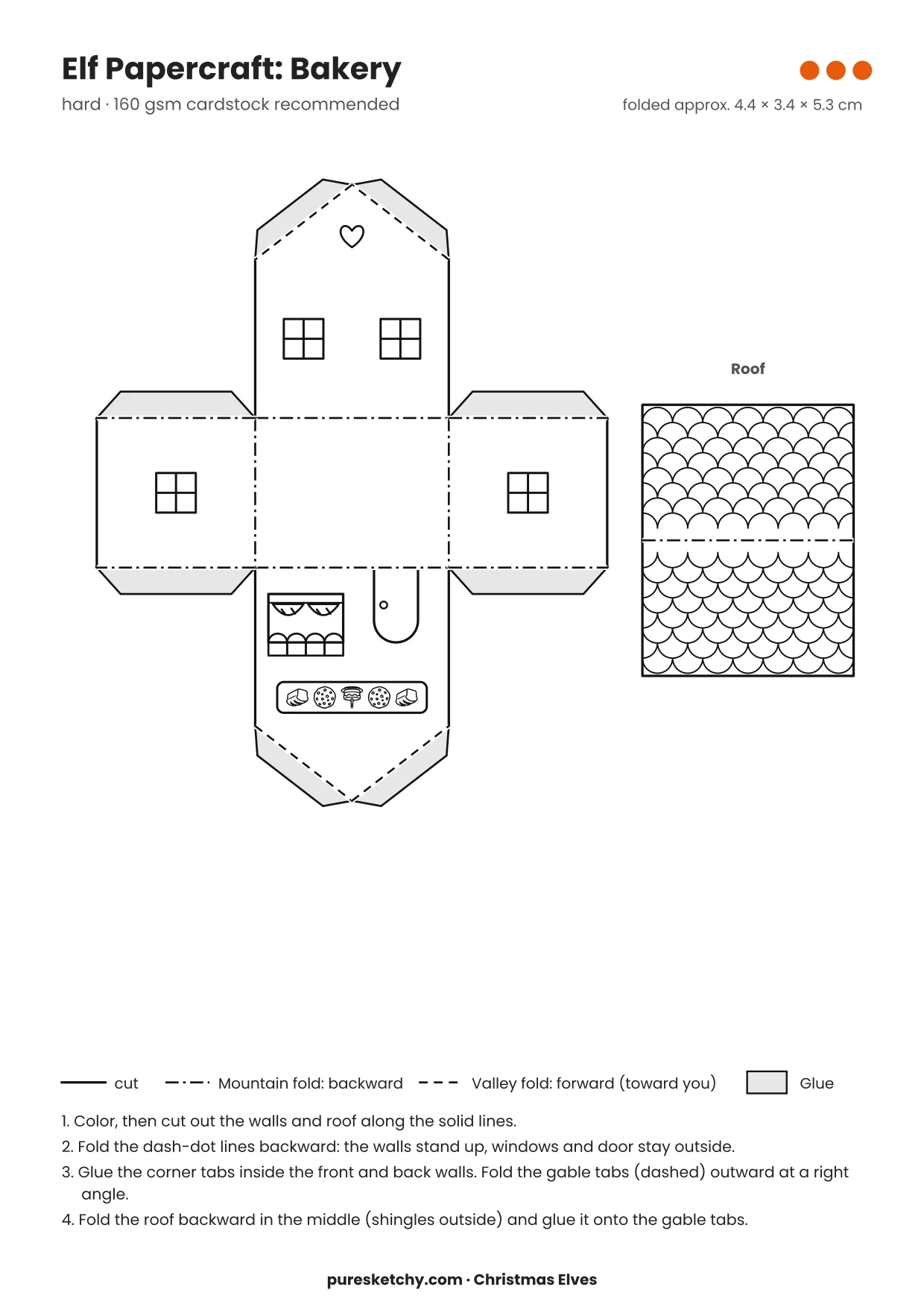 Bakery Shop papercraft template with cut and fold lines to color for your elf