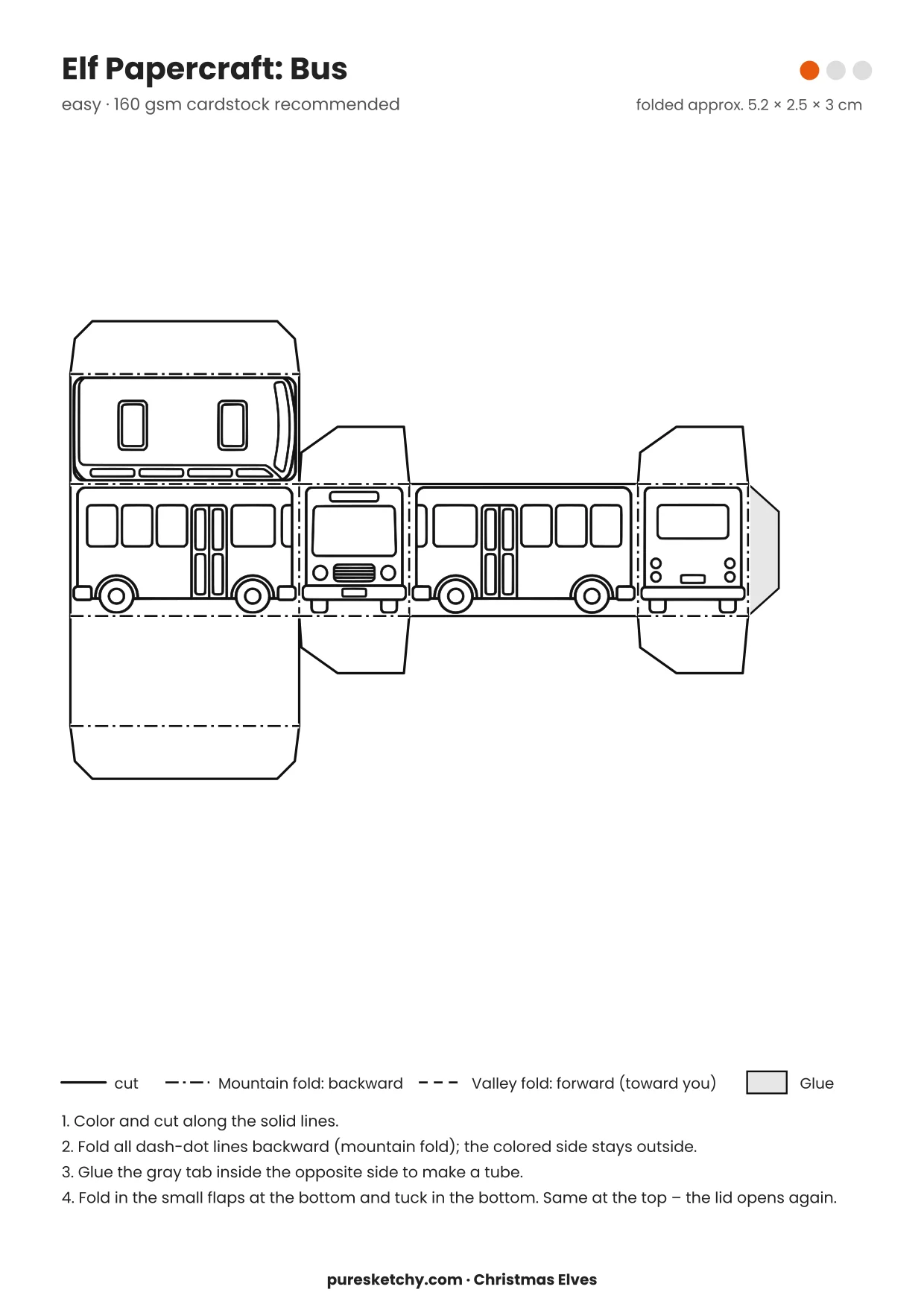 Bus papercraft template with cut and fold lines to color for your elf