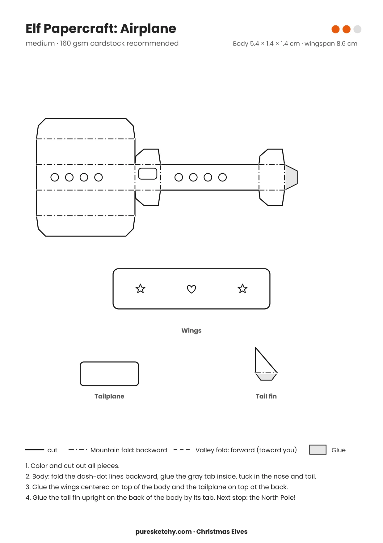 Airplane papercraft template with cut and fold lines to color for your elf
