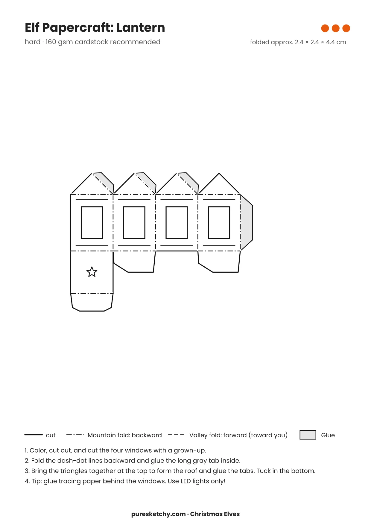 Lantern papercraft template with cut and fold lines to color for your elf