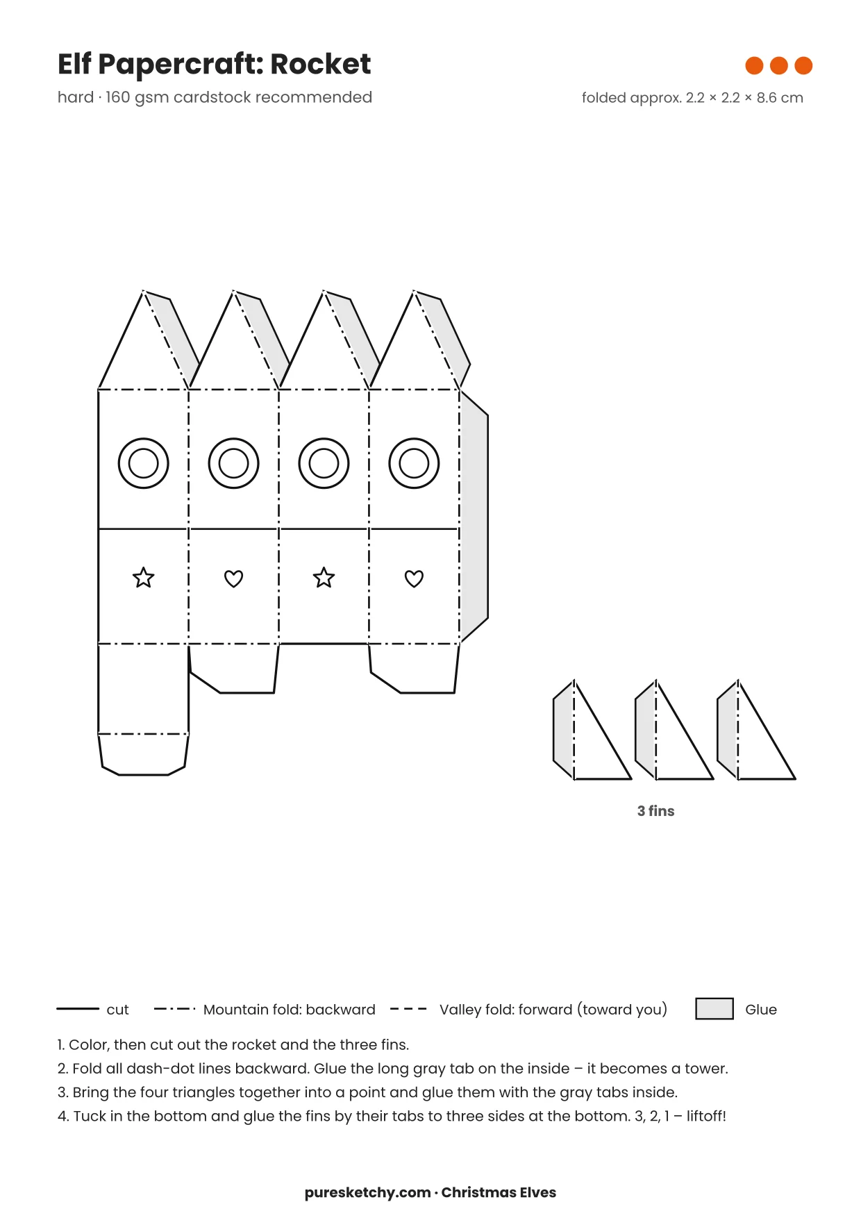 Rocket papercraft template with cut and fold lines to color for your elf
