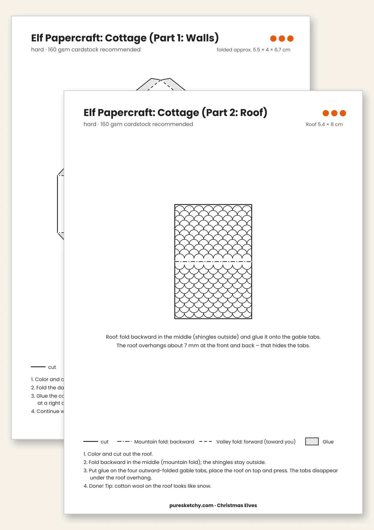 Elf Cottage papercraft template with cut and fold lines to color for your elf