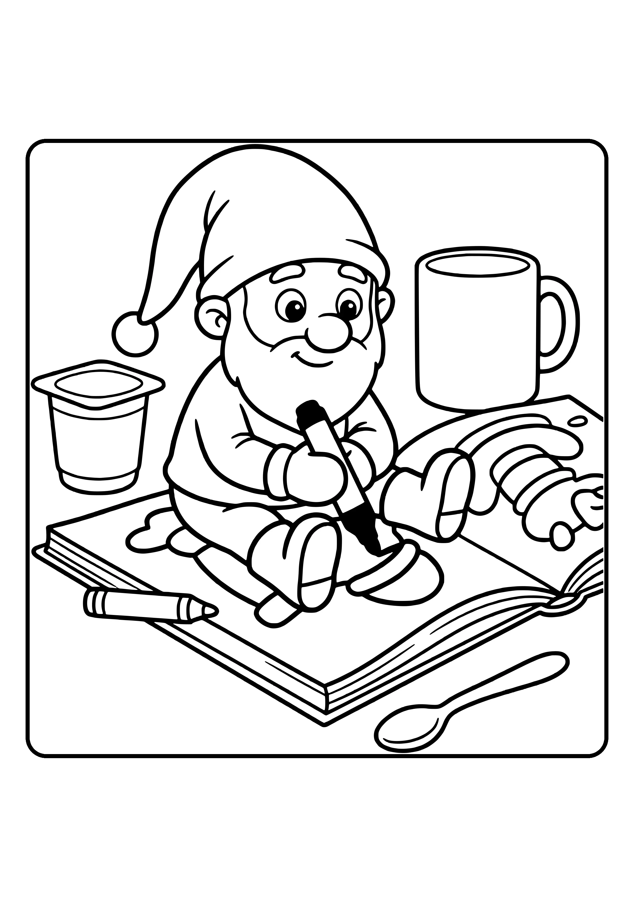 Elf prank idea coloring book elf: the little elf sits in an open coloring book and has already half-colored a page – coloring page