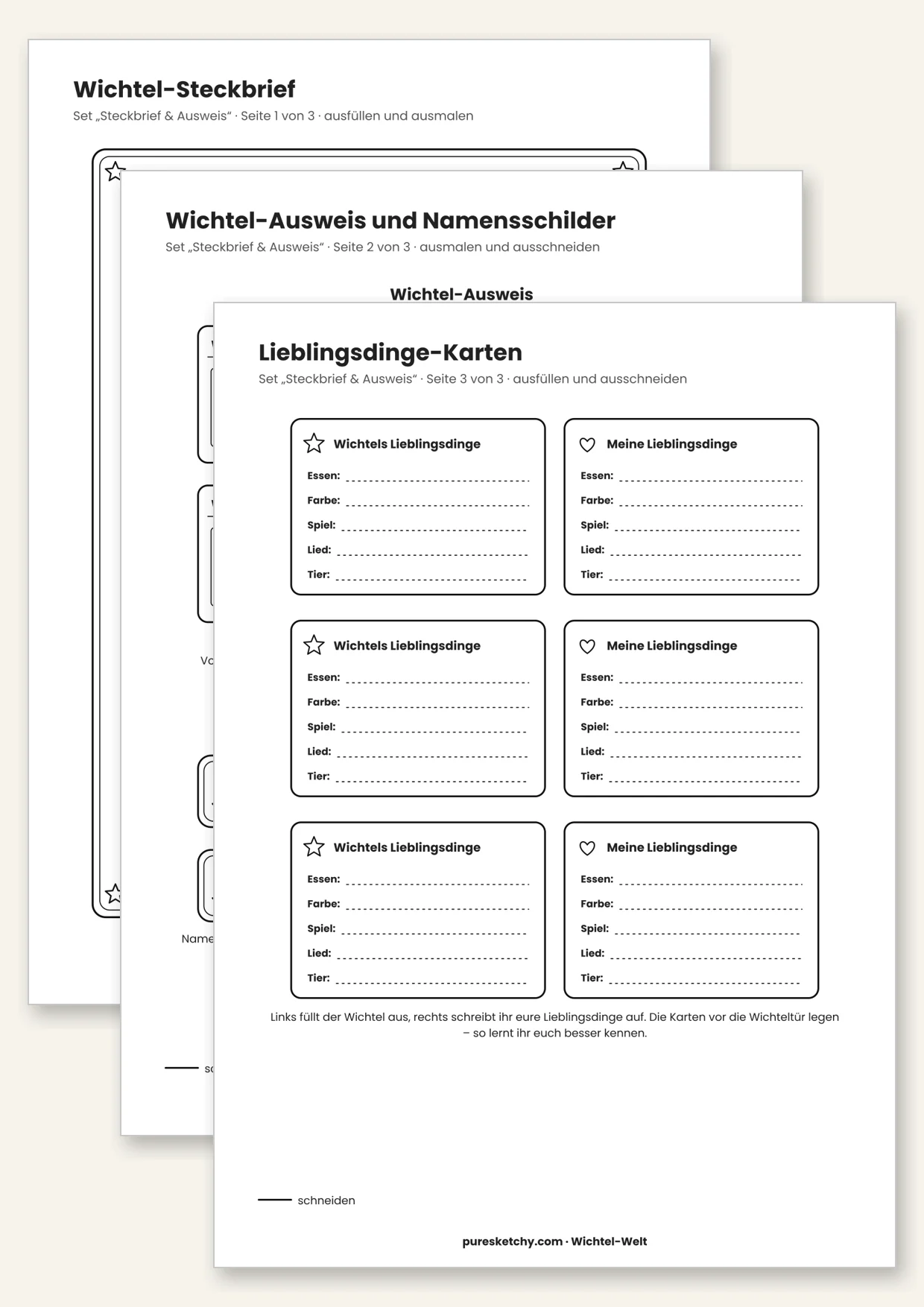 Druckvorlage Wichtel-Steckbrief und Wichtel-Ausweis mit Namensschildern zum Ausfüllen