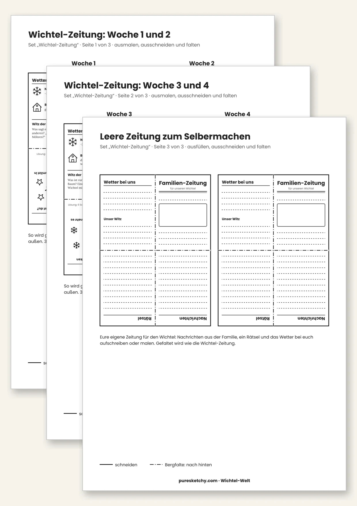 Druckvorlage Wichtel-Zeitung: Mini-Zeitungen zum Falten mit Nachrichten, Witz und Wetter vom Nordpol
